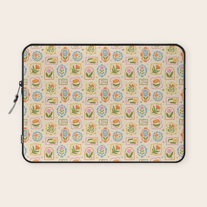 Colorful retro flower art frame art pattern Laptop Sleeve Gallery Image 1
