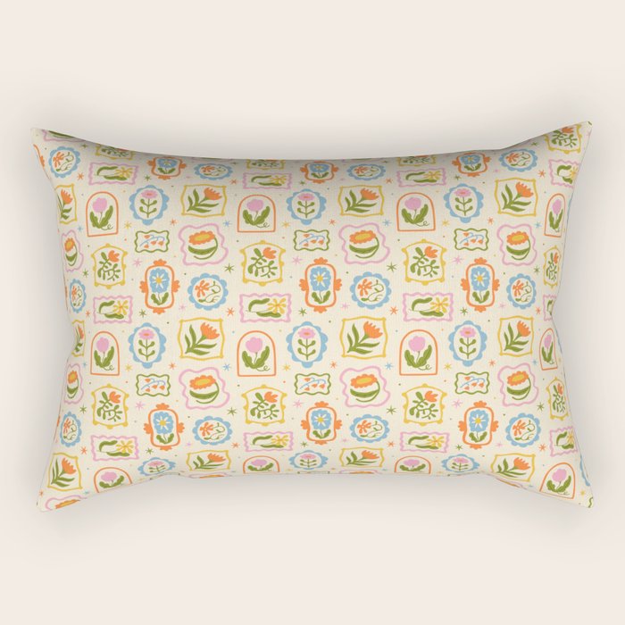 Colorful retro flower art frame art pattern Rectangular Pillow Gallery Image 1