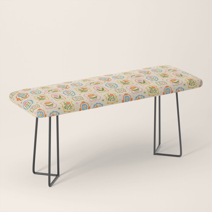 Colorful retro flower art frame art pattern Bench Gallery Image 1