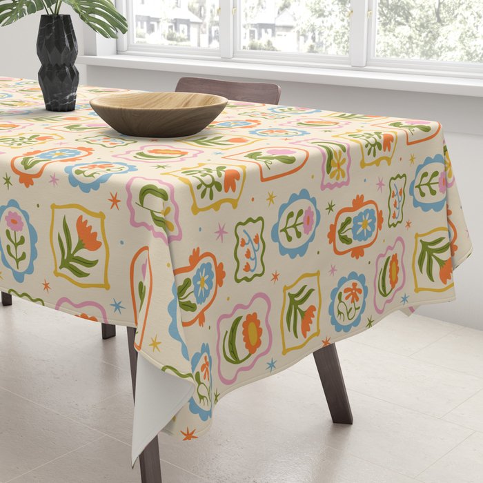 Colorful retro flower art frame art pattern Tablecloth Gallery Image 3