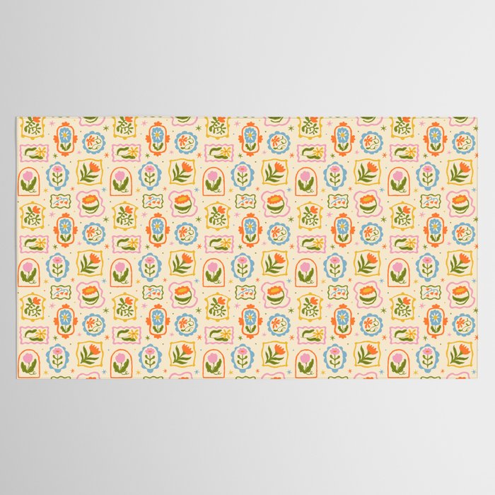 Colorful retro flower art frame art pattern Tablecloth Gallery Image 2