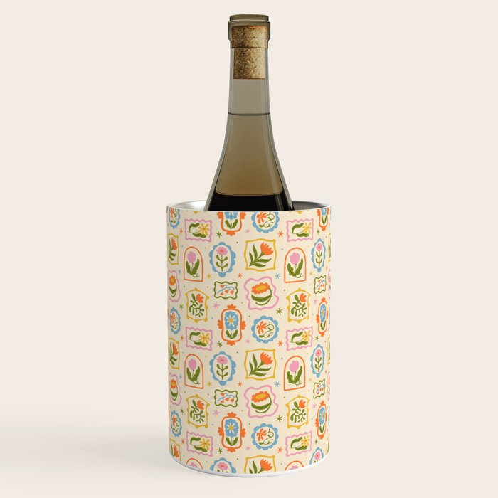 Colorful retro flower art frame art pattern Wine Chiller Gallery Image 3