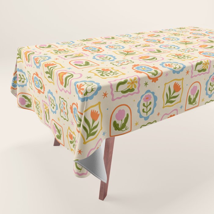 Colorful retro flower art frame art pattern Tablecloth Gallery Image 1