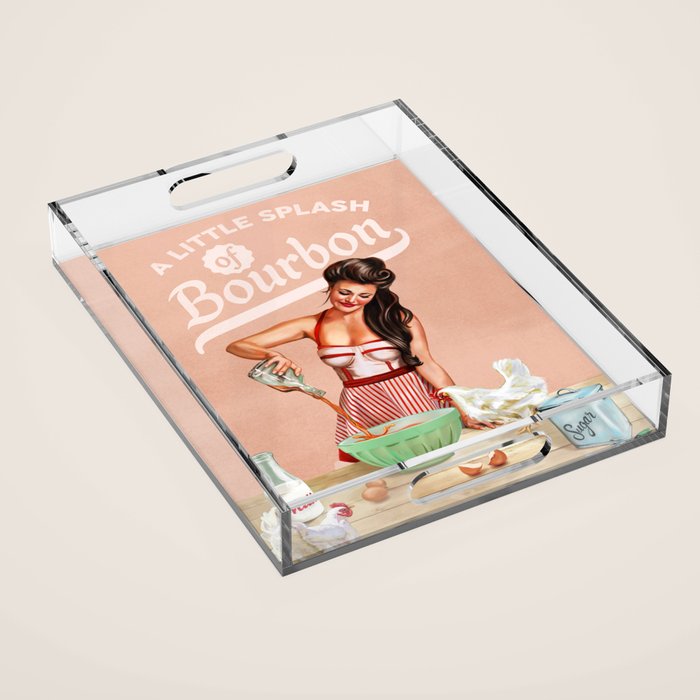 A Little Splash Of Bourbon Cool Retro Pinup Cooking Art Acrylic Tray Gallery Image 1