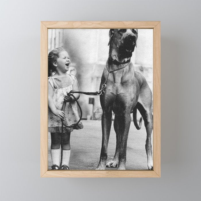 The Happiness of Little Girls and Great Danes black and white photograph Mini Art Print Gallery Image 1