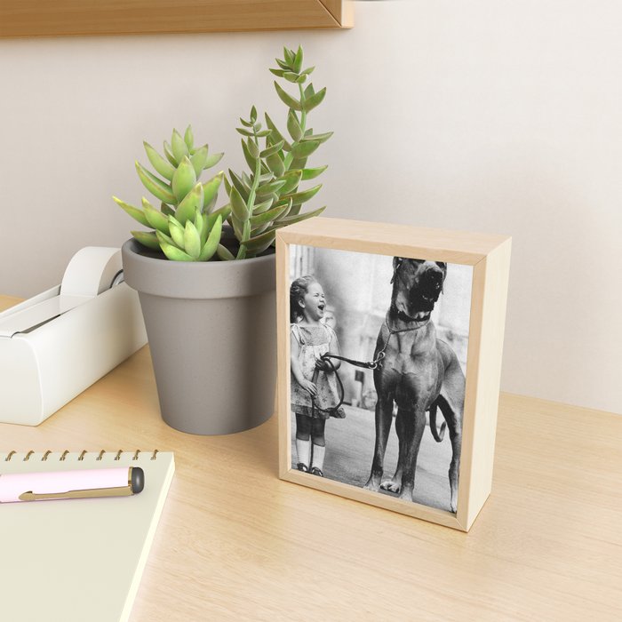 The Happiness of Little Girls and Great Danes black and white photograph Mini Art Print Gallery Image 2