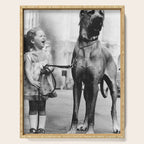 The Happiness of Little Girls and Great Danes black and white photograph Serving Tray Gallery Image 1