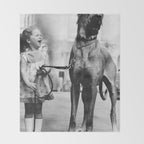 The Happiness of Little Girls and Great Danes black and white photograph Throw Blanket Gallery Image 2