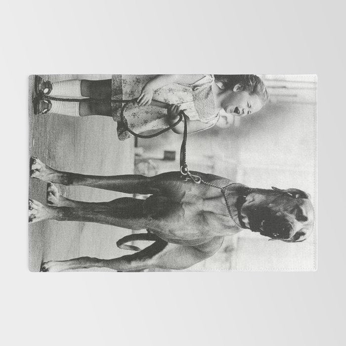 The Happiness of Little Girls and Great Danes black and white photograph Rug Gallery Image 2