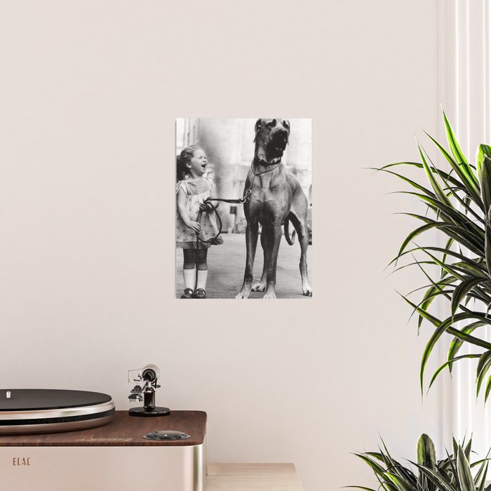 The Happiness of Little Girls and Great Danes black and white photograph Poster Gallery Image 2