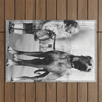 The Happiness of Little Girls and Great Danes black and white photograph Outdoor Rug Gallery Image 1