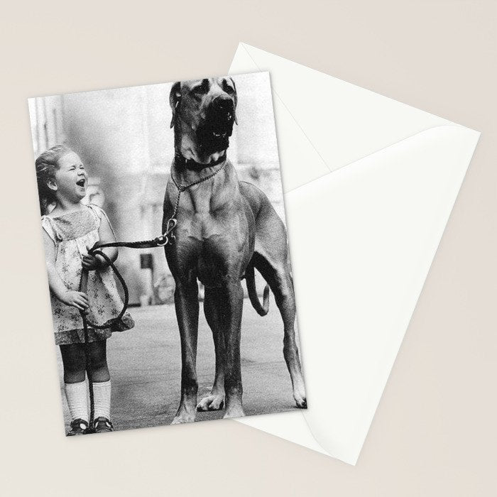 The Happiness of Little Girls and Great Danes black and white photograph Stationery Card Gallery Image 2