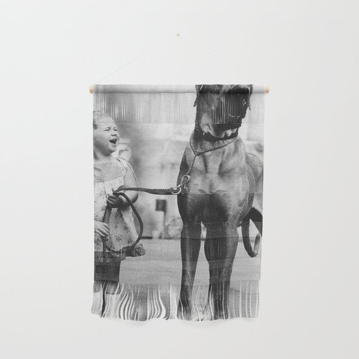 The Happiness of Little Girls and Great Danes black and white photograph Wall Hanging Gallery Image 1