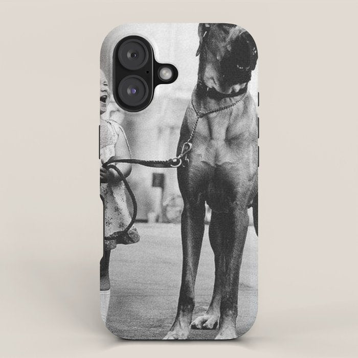 The Happiness of Little Girls and Great Danes black and white photograph iPhone Case Gallery Image 1
