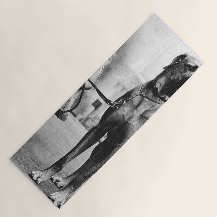 The Happiness of Little Girls and Great Danes black and white photograph Yoga Mat Gallery Image 1