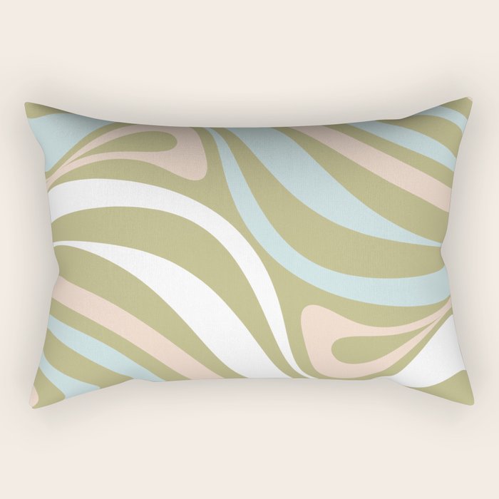 Retro Abstract New Groove Swirl Pattern Soft Sage Green Light Blue Rectangular Pillow Gallery Image 2
