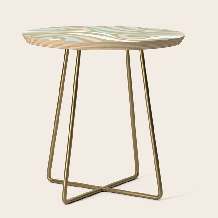 Retro Abstract New Groove Swirl Pattern Soft Sage Green Light Blue Side Table Gallery Image 1