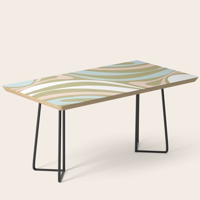 Retro Abstract New Groove Swirl Pattern Soft Sage Green Light Blue Coffee Table Gallery Image 1