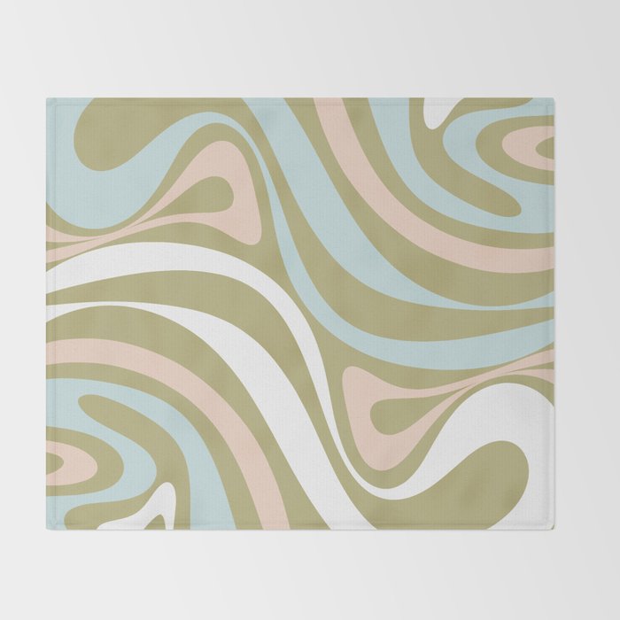 Retro Abstract New Groove Swirl Pattern Soft Sage Green Light Blue Throw Blanket Gallery Image 2