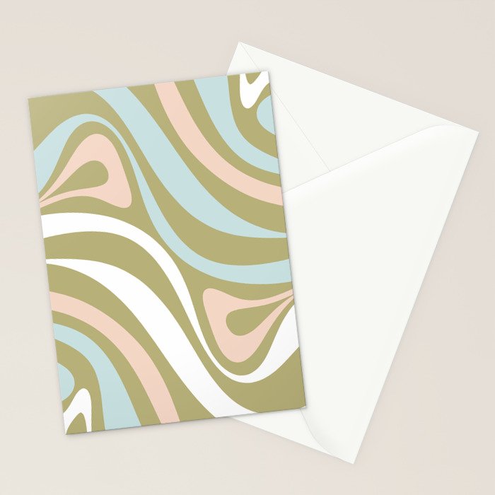 Retro Abstract New Groove Swirl Pattern Soft Sage Green Light Blue Stationery Card Gallery Image 2