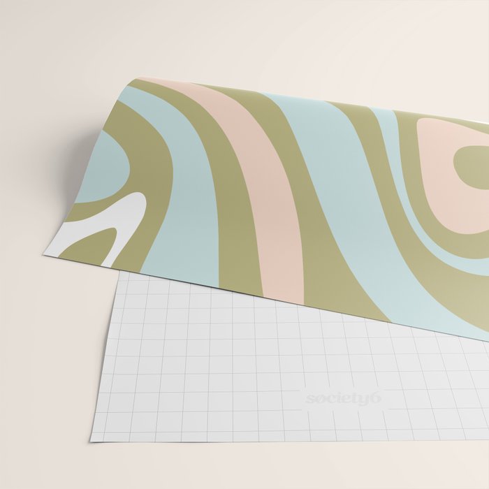 Retro Abstract New Groove Swirl Pattern Soft Sage Green Light Blue Wrapping Paper Gallery Image 2