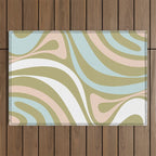 Retro Abstract New Groove Swirl Pattern Soft Sage Green Light Blue Outdoor Rug Gallery Image 1