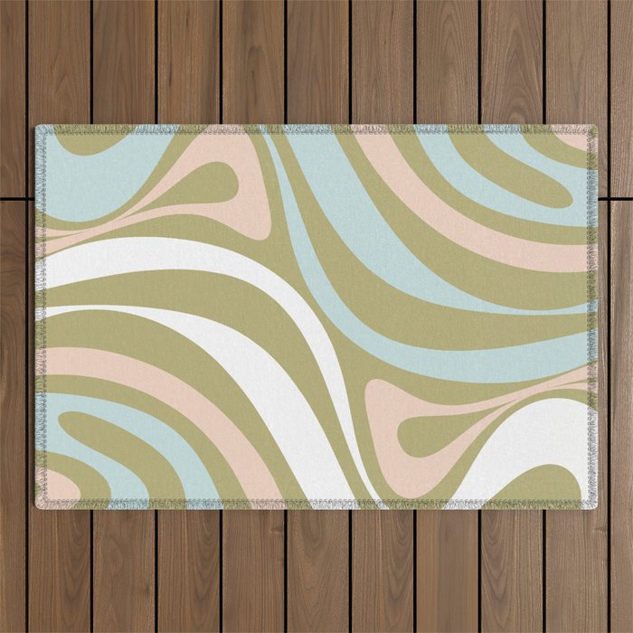 Retro Abstract New Groove Swirl Pattern Soft Sage Green Light Blue Outdoor Rug Gallery Image 1