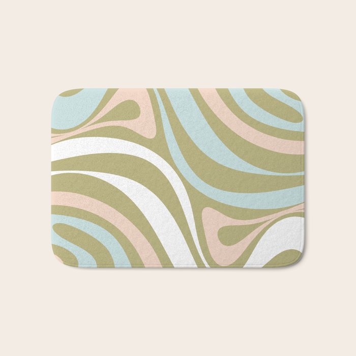 Retro Abstract New Groove Swirl Pattern Soft Sage Green Light Blue Bath Mat Gallery Image 1