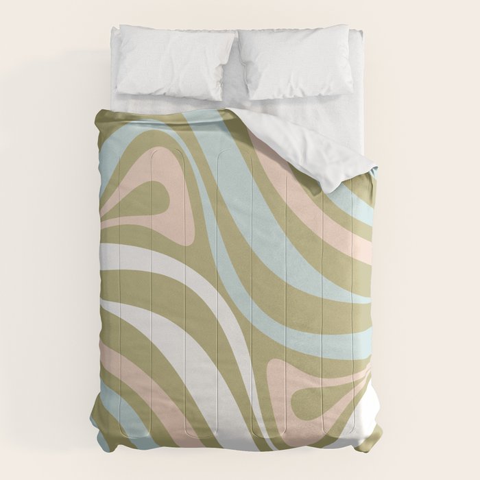 Retro Abstract New Groove Swirl Pattern Soft Sage Green Light Blue Comforter Gallery Image 6