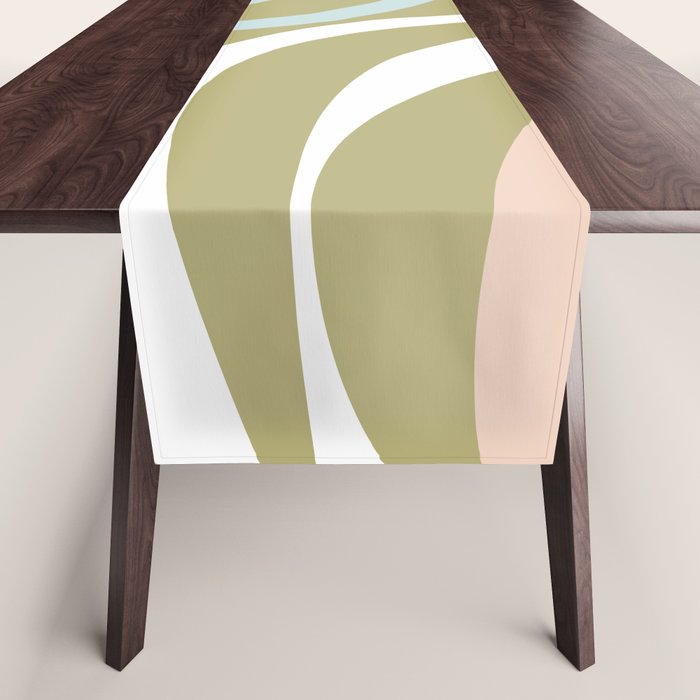 Retro Abstract New Groove Swirl Pattern Soft Sage Green Light Blue Table Runner Gallery Image 1