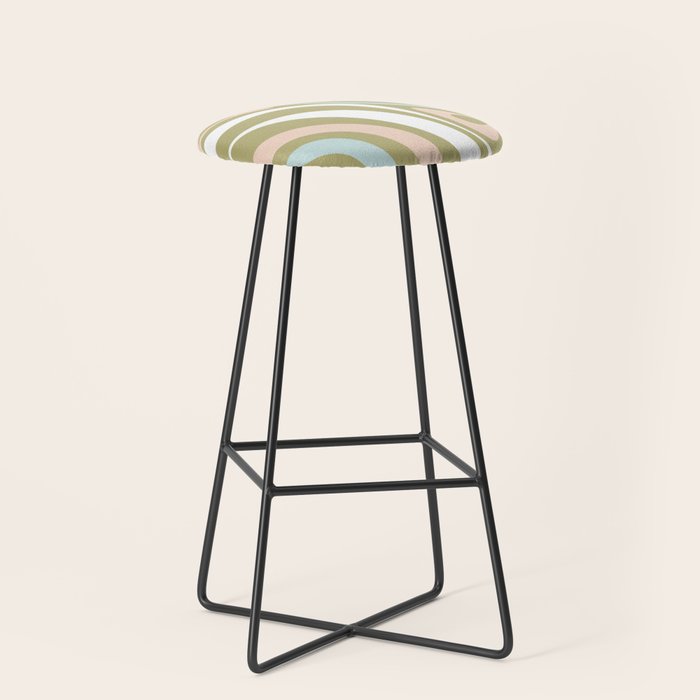 Retro Abstract New Groove Swirl Pattern Soft Sage Green Light Blue Stool Gallery Image 1
