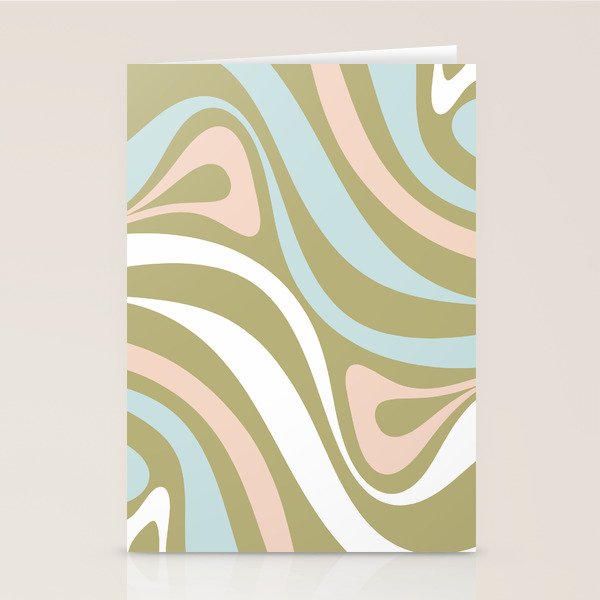 Retro Abstract New Groove Swirl Pattern Soft Sage Green Light Blue Stationery Card Gallery Image 1