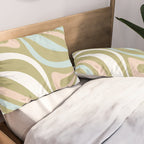 Retro Abstract New Groove Swirl Pattern Soft Sage Green Light Blue Pillow Sham Gallery Image 2
