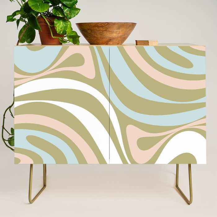 Retro Abstract New Groove Swirl Pattern Soft Sage Green Light Blue Credenza Gallery Image 1