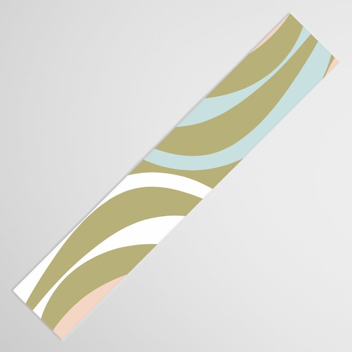 Retro Abstract New Groove Swirl Pattern Soft Sage Green Light Blue Table Runner Gallery Image 3