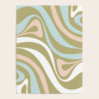 Retro Abstract New Groove Swirl Pattern Soft Sage Green Light Blue Poster Gallery Image 4