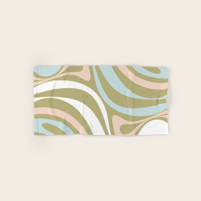 Retro Abstract New Groove Swirl Pattern Soft Sage Green Light Blue Bath Towel Gallery Image 1