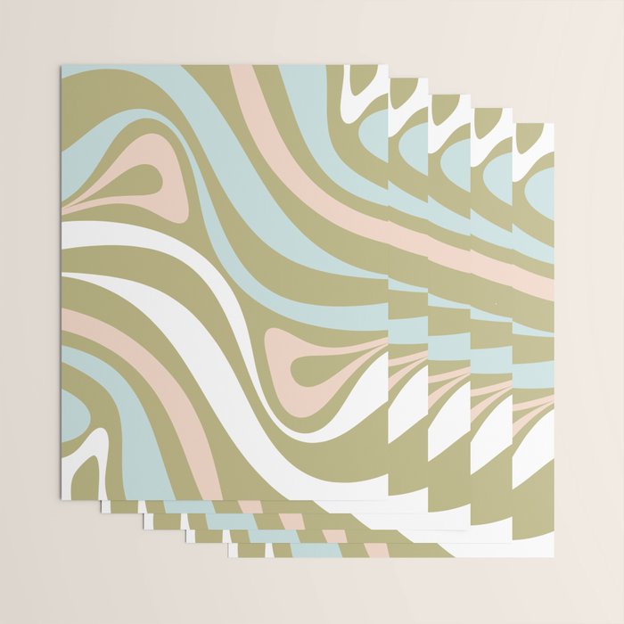 Retro Abstract New Groove Swirl Pattern Soft Sage Green Light Blue Wrapping Paper Gallery Image 3