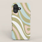 Retro Abstract New Groove Swirl Pattern Soft Sage Green Light Blue iPhone Case Gallery Image 1