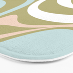 Retro Abstract New Groove Swirl Pattern Soft Sage Green Light Blue Bath Mat Gallery Image 3