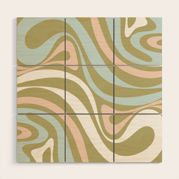 Retro Abstract New Groove Swirl Pattern Soft Sage Green Light Blue Wood Wall Art Gallery Image 1