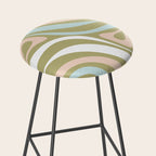 Retro Abstract New Groove Swirl Pattern Soft Sage Green Light Blue Stool Gallery Image 2
