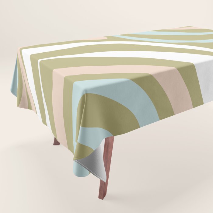 Retro Abstract New Groove Swirl Pattern Soft Sage Green Light Blue Tablecloth Gallery Image 1