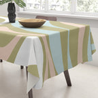Retro Abstract New Groove Swirl Pattern Soft Sage Green Light Blue Tablecloth Gallery Image 3