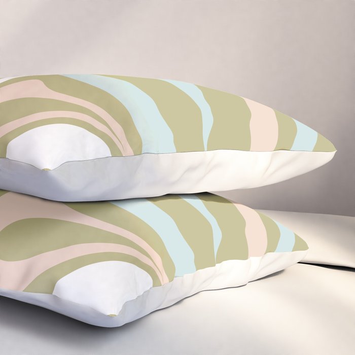 Retro Abstract New Groove Swirl Pattern Soft Sage Green Light Blue Pillow Sham Gallery Image 3