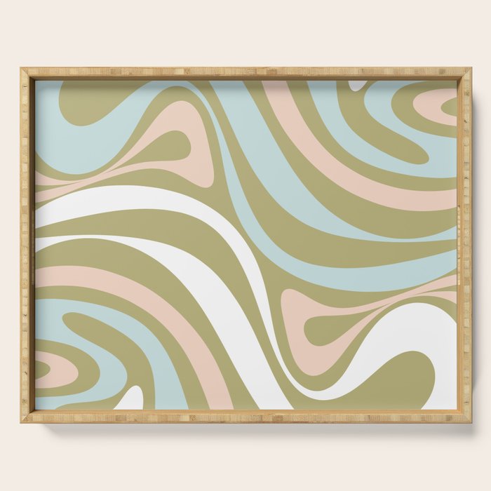Retro Abstract New Groove Swirl Pattern Soft Sage Green Light Blue Serving Tray Gallery Image 1