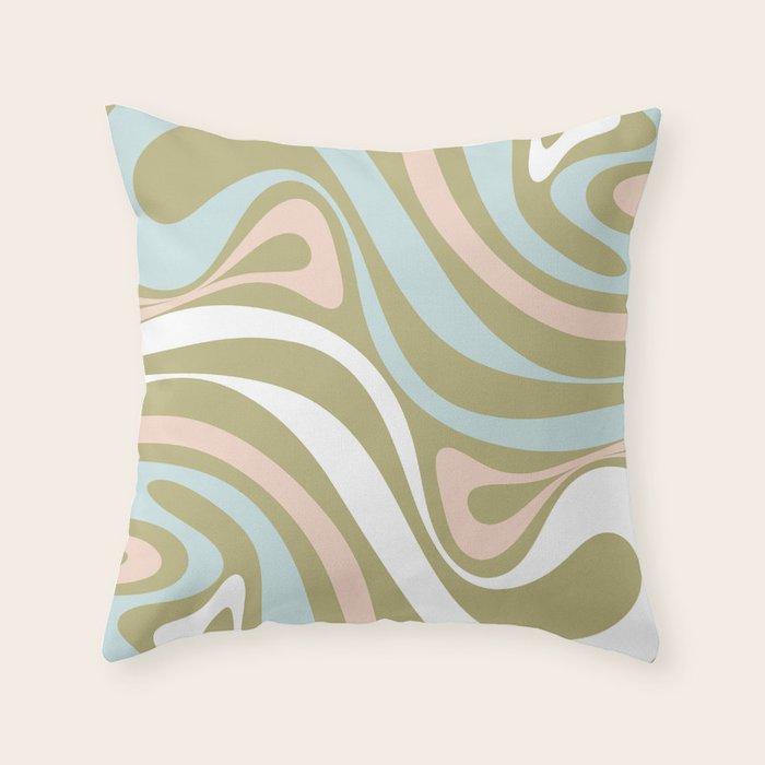 Retro Abstract New Groove Swirl Pattern Soft Sage Green Light Blue Throw Pillow Gallery Image 1