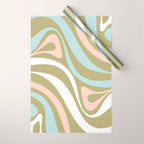 Retro Abstract New Groove Swirl Pattern Soft Sage Green Light Blue Wrapping Paper Gallery Image 1