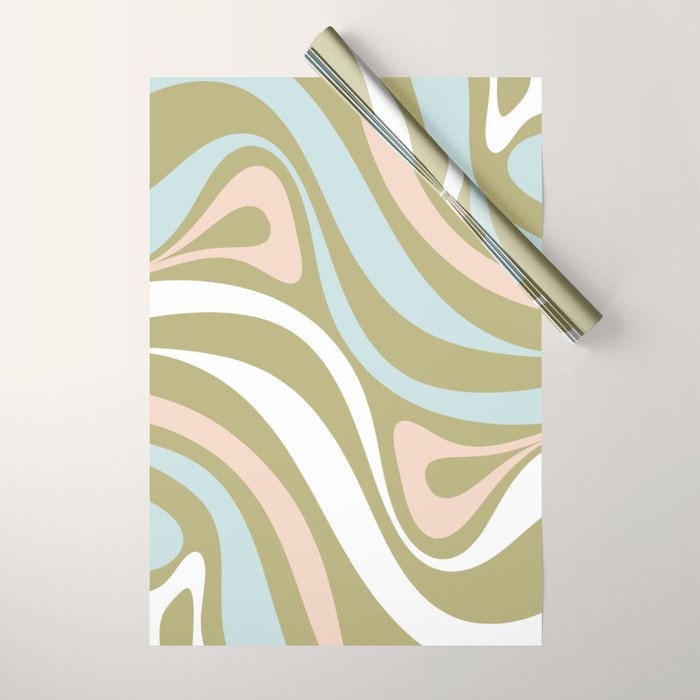 Retro Abstract New Groove Swirl Pattern Soft Sage Green Light Blue Wrapping Paper Gallery Image 1