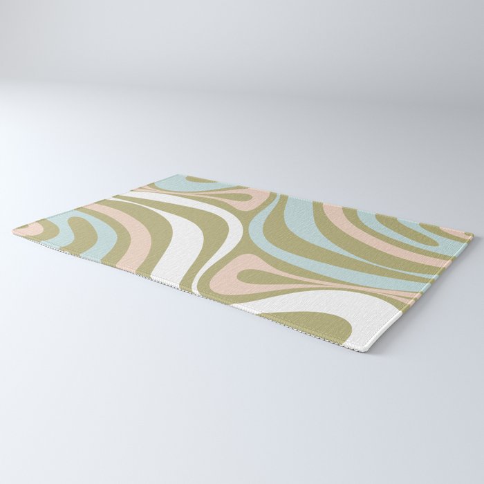 Retro Abstract New Groove Swirl Pattern Soft Sage Green Light Blue Rug Gallery Image 3
